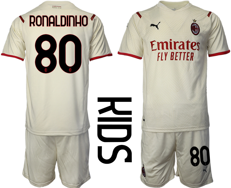 Youth 2021-2022 Club AC Milan away cream #80 Soccer Jersey->youth soccer jersey->Youth Jersey
